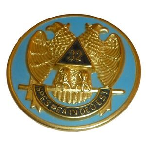 Masonic Scottish Rite 32nd Degree Double Headed Eagle 2.75" Gold Blue Medallion